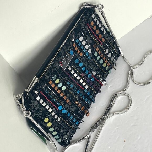 Kate Spade Nova Clutch Crossbody Fringe Embellished  Black Chain Strap **Note - Picture 3 of 15